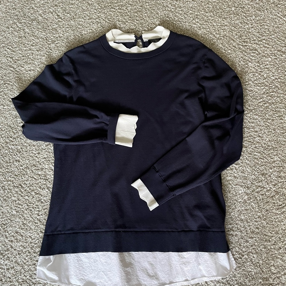 Ted Baker Navy and White Contrast Trim Layered Sweater